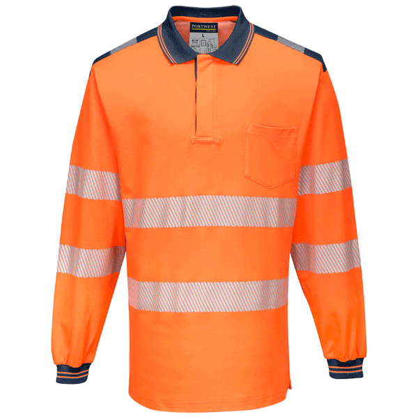 Portwest T184 PW3 Hi-Vis Long Sleeve Polo Shirt Various Colours