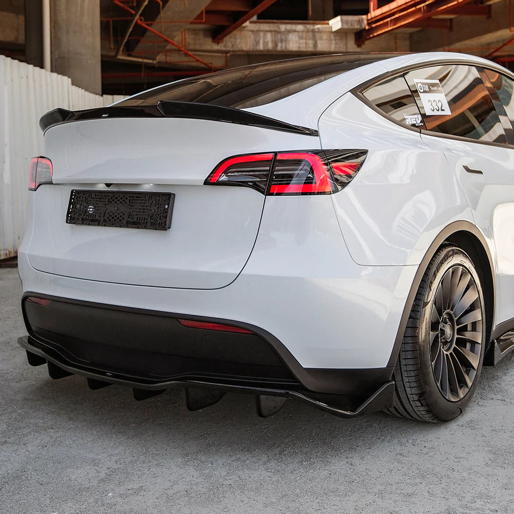OW Rear Bumper Lower Diffusor Splitter Valance TESLA Model Y 2020-2025 Gloss Black ABS Plastic Screws On
