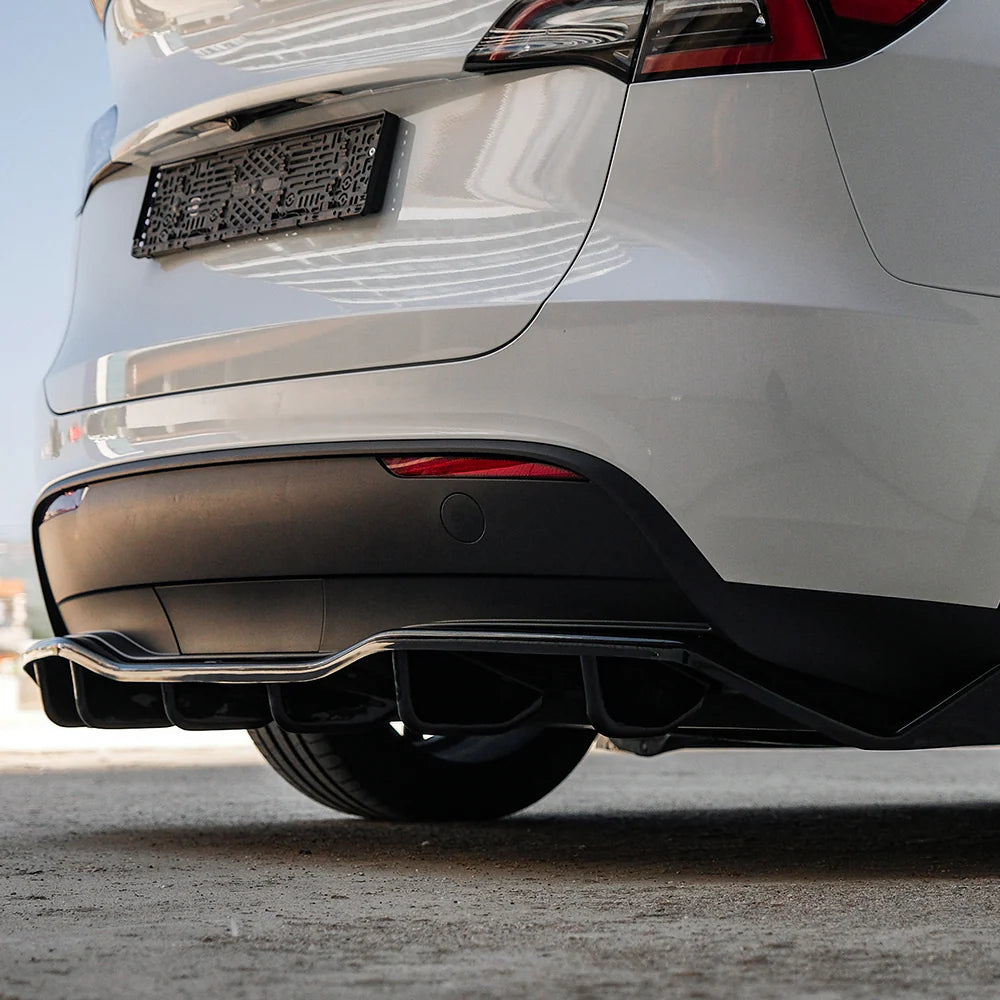 OW Rear Bumper Lower Diffusor Splitter Valance TESLA Model Y 2020-2025 Gloss Black ABS Plastic Screws On