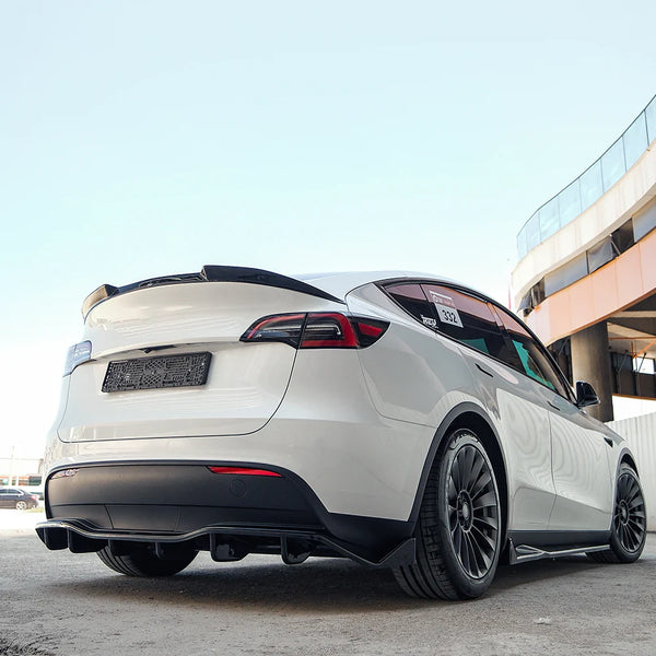 OW Rear Bumper Lower Diffusor Splitter Valance TESLA Model Y 2020-2025 Gloss Black ABS Plastic Screws On