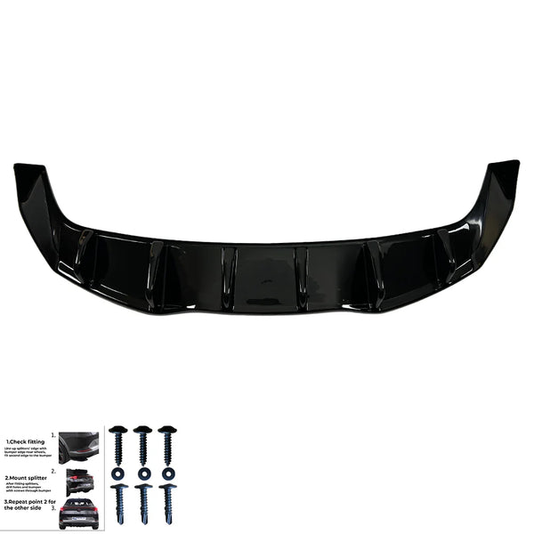 OW Rear Bumper Lower Diffusor Splitter Valance TESLA Model Y 2020-2025 Gloss Black ABS Plastic Screws On