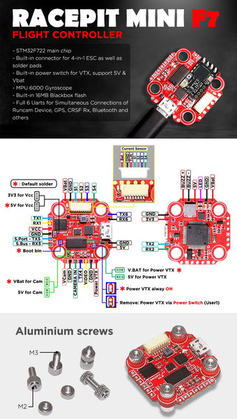 FuriousFPV RacePit Mini F7 OSD Flight Controller, Black Box (20x20)