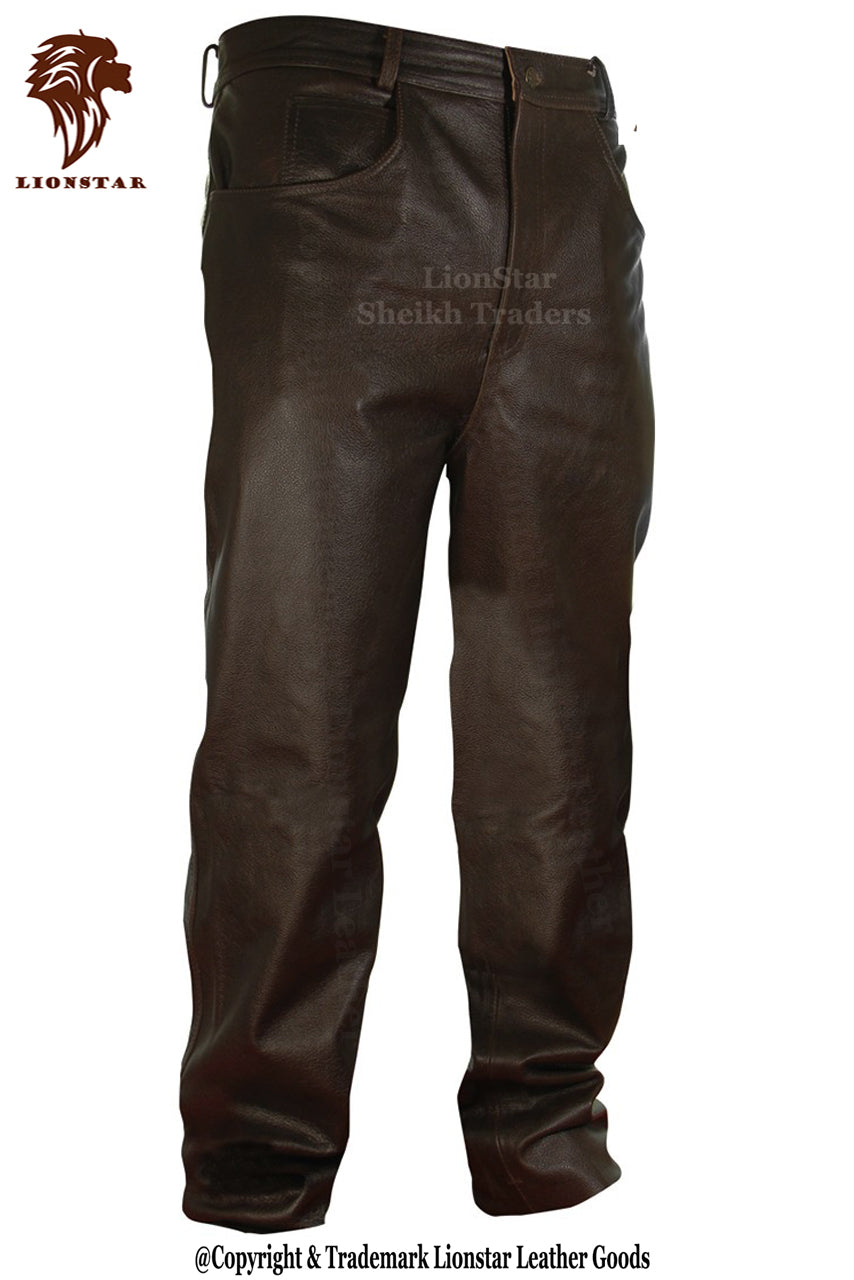 Lionstar Men's Brown Sheepskin Leather Pants (Regular Fit)