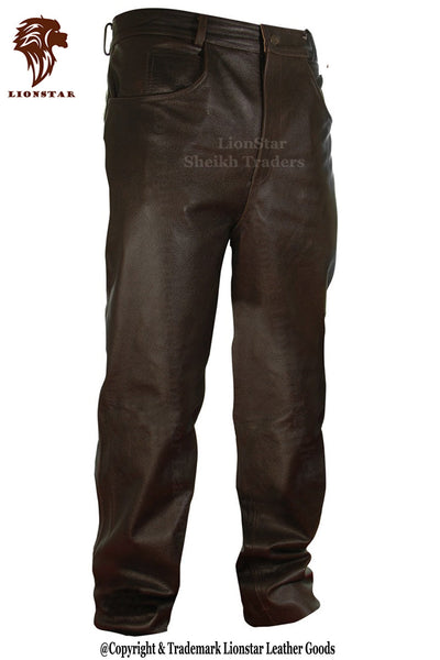 Lionstar Men's Brown Sheepskin Leather Pants (Regular Fit)