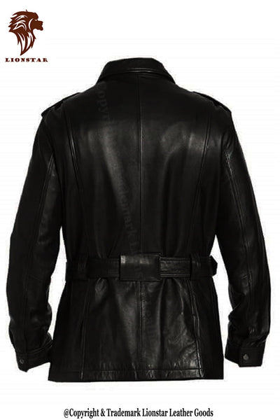 Lionstar Retro Men's Black Cowhide Leather Duster Trench Coat