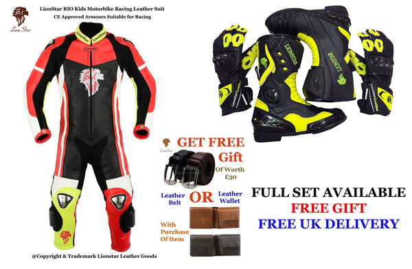 Lionstar Cowhide Suit | Red/Yellow Kids & Adult Racing Leathers