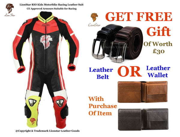 Lionstar Cowhide Suit | Red/Yellow Kids & Adult Racing Leathers