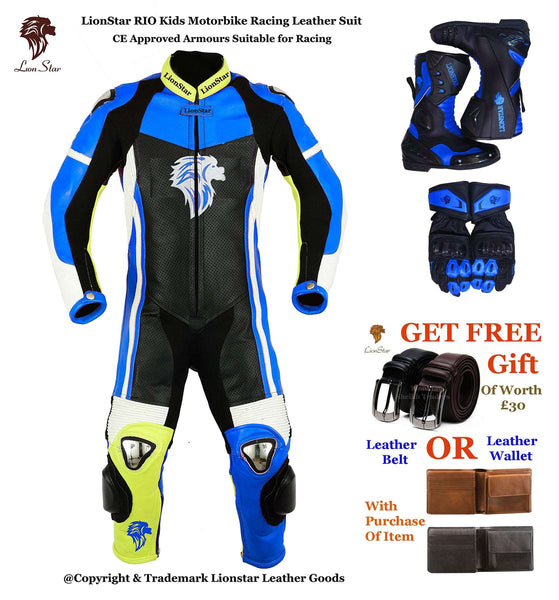 Lionstar Rio Leather Motorcycle Racing Suit - Adults & Kids CE Approved