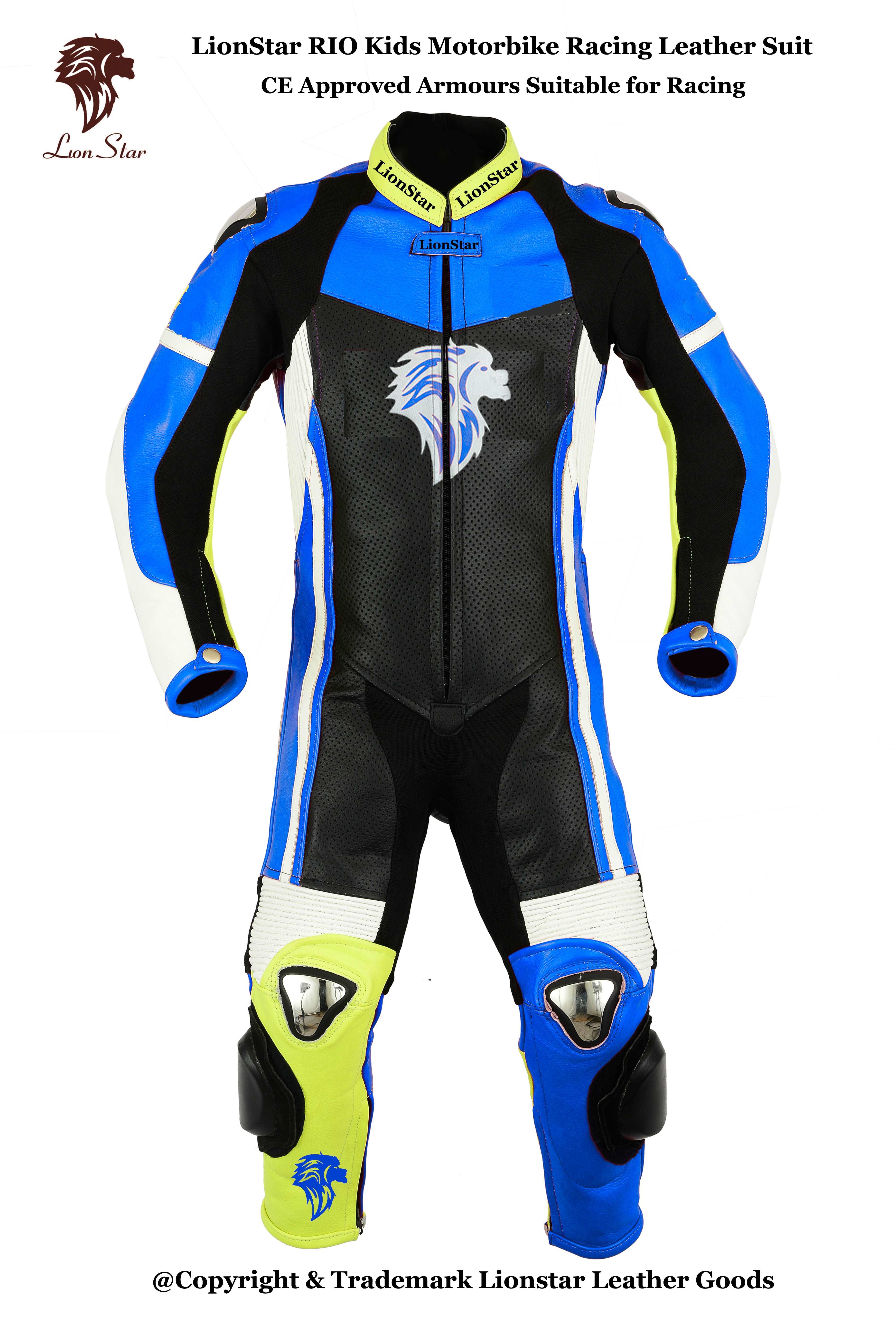 Lionstar Rio Leather Motorcycle Racing Suit - Adults & Kids CE Approved