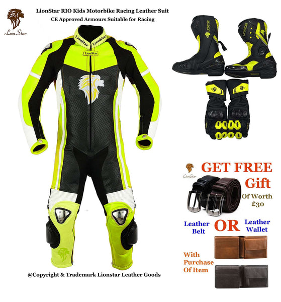 Lionstar Rio Leather Motorcycle Racing Suit - Adults & Kids CE Approved