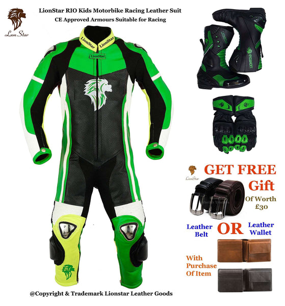 Lionstar Rio Leather Motorcycle Racing Suit - Adults & Kids CE Approved