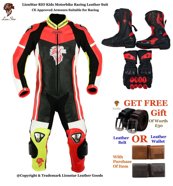 Lionstar Rio Leather Motorcycle Racing Suit - Adults & Kids CE Approved