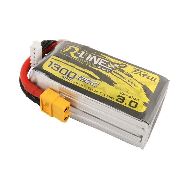Tattu R-Line 3.0 1300mAh 14.8V 120C 4S1P Lipo Battery Pack with XT60 Plug