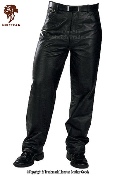 Lionstar Men's Black Sheepskin Leather Biker Pants (Panther)