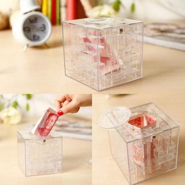 3D Puzzle Transparent Money Maze Bank Saving Coin Gift Box