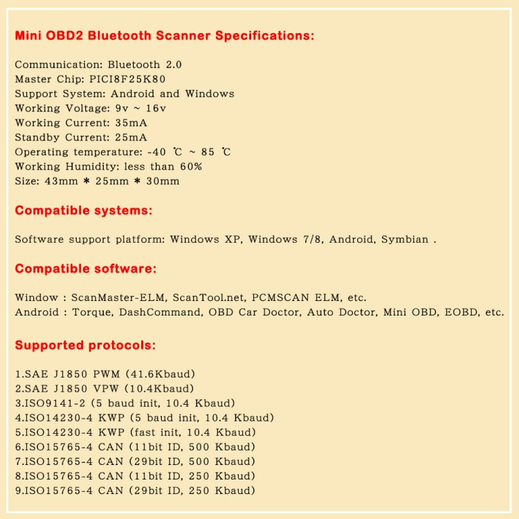 HH OBD ELM327 OBDII V1.5 Bluetooth Advanced Scan Tool Wireless Fuel Speed Diagnostic Tool, ELM327