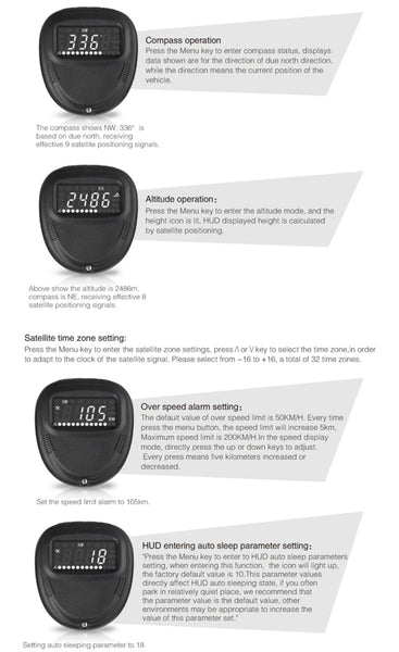 A1 2.0 inch Car GPS HUD Head Up Display Vehicle-mounted Security System, Support Speed & Real Time & Altitude & Over Speed Alarm & Compass & MPH & Auto Sleeping & KM & Satellite Signal