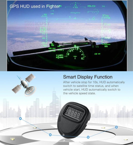 A1 2.0 inch Car GPS HUD Head Up Display Vehicle-mounted Security System, Support Speed & Real Time & Altitude & Over Speed Alarm & Compass & MPH & Auto Sleeping & KM & Satellite Signal