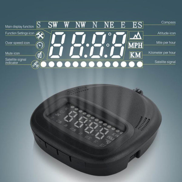 A1 2.0 inch Car GPS HUD Head Up Display Vehicle-mounted Security System, Support Speed & Real Time & Altitude & Over Speed Alarm & Compass & MPH & Auto Sleeping & KM & Satellite Signal