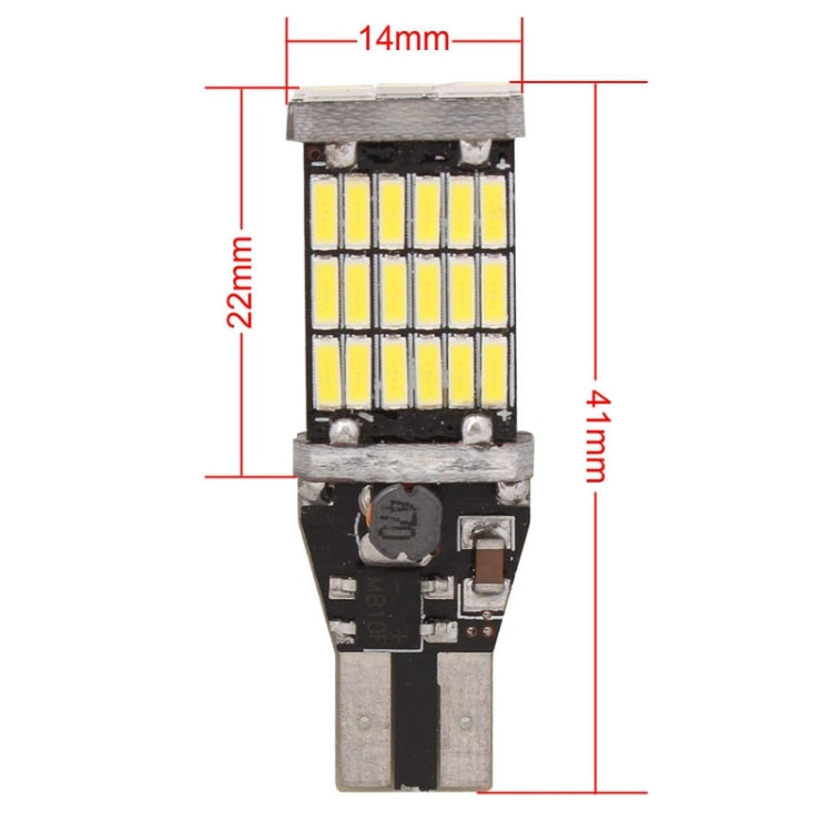 2 PCS T15 W16W 9W 450LM White Light 45 LED 4014 SMD Car Brake Light Reverse Lamp Parking Light Bulb, DC 12V