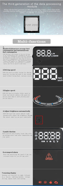 E300 5.5 inch Car OBDII / EUOBD HUD Vehicle-mounted Head Up Display Security System, Support Speed & Fuel Consumption, Overspeed Alarm,  Fuel Consumption, Water Temperature, etc.