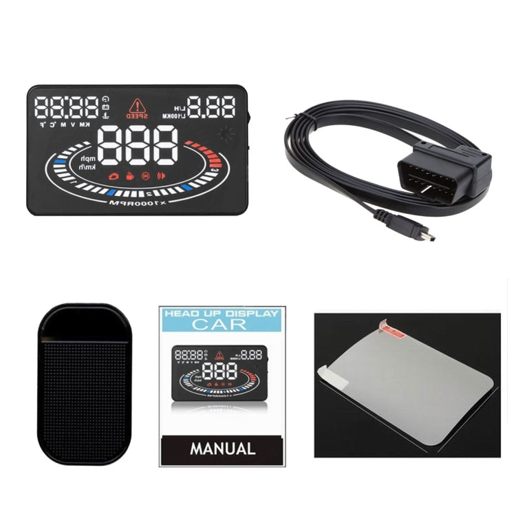 E300 5.5 inch Car OBDII / EUOBD HUD Vehicle-mounted Head Up Display Security System, Support Speed & Fuel Consumption, Overspeed Alarm,  Fuel Consumption, Water Temperature, etc.