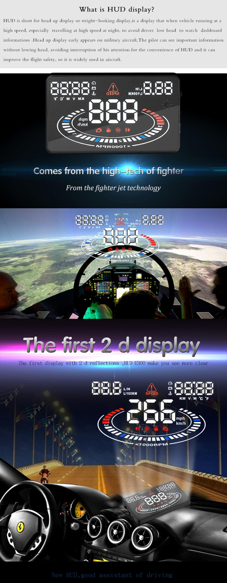 E300 5.5 inch Car OBDII / EUOBD HUD Vehicle-mounted Head Up Display Security System, Support Speed & Fuel Consumption, Overspeed Alarm,  Fuel Consumption, Water Temperature, etc.