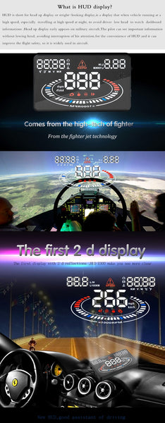 E300 5.5 inch Car OBDII / EUOBD HUD Vehicle-mounted Head Up Display Security System, Support Speed & Fuel Consumption, Overspeed Alarm,  Fuel Consumption, Water Temperature, etc.