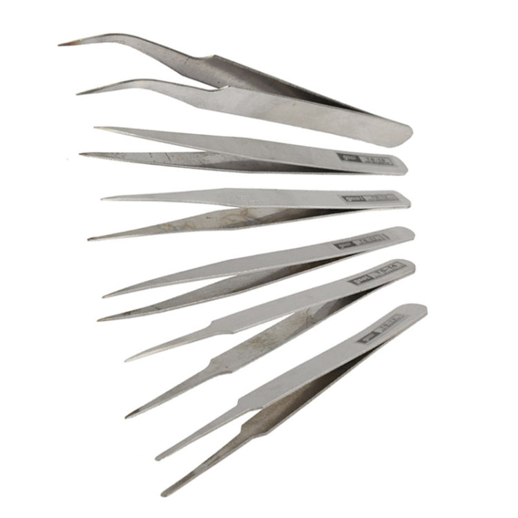 6 PCS Stainless Steel TS-10/ 11/ 12/ 13/ 14/ 15 Straight and Angled Tweezerses, TS-10/ 11/ 12/ 13/ 14/ 15