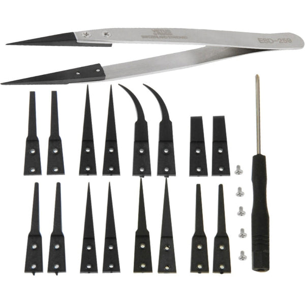 9 in 1 Replaceable Anti-Static Tweezers with Cross Screwdriver, 9 in 1