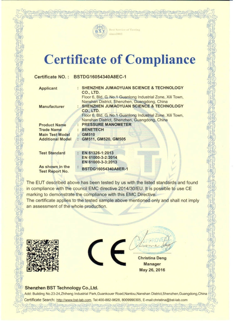 BENETECH GM510 LCD Display Pressure Manometer