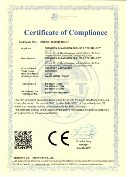 BENETECH GM510 LCD Display Pressure Manometer