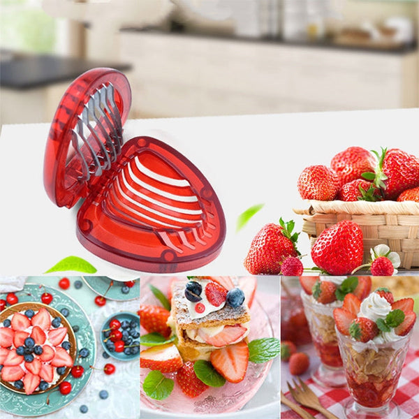 Kitchen Tool Plastic Strawberry Slicer Fruit Knife with Stainless Steel Blade