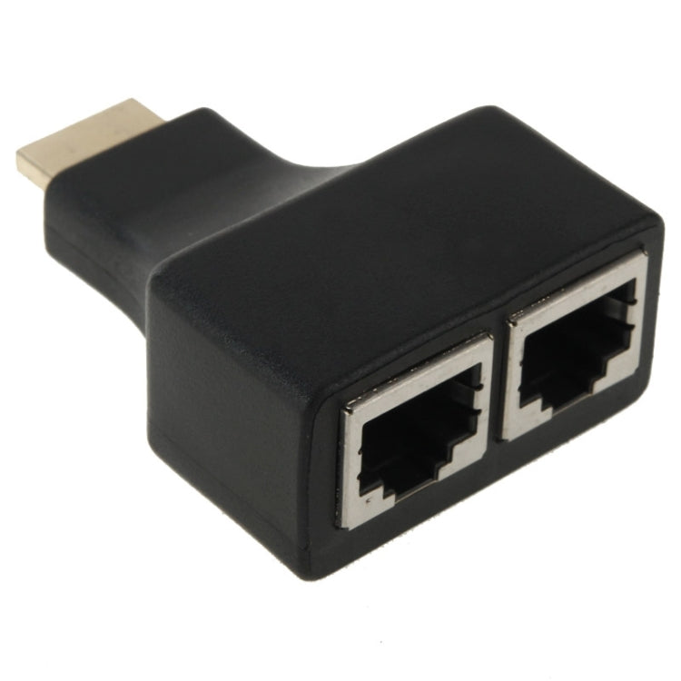 30m HDMI to Dual Port RJ45 Network Cable Extender Over by Cat 5e/6 3D HDTV Up, Dual RJ45 Black