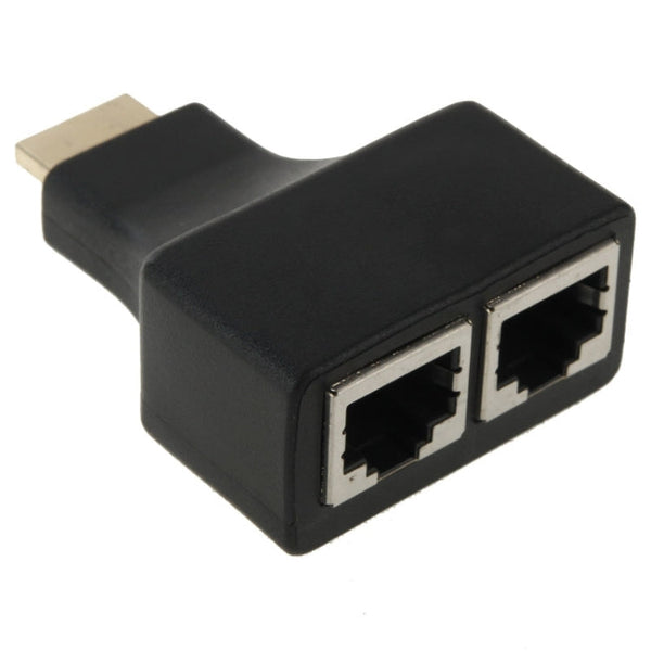 30m HDMI to Dual Port RJ45 Network Cable Extender Over by Cat 5e/6 3D HDTV Up, Dual RJ45 Black