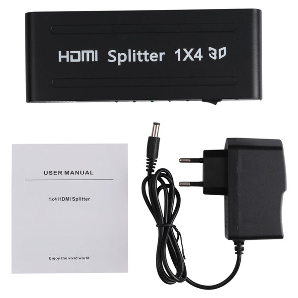 1080P 1x4 HDMI Splitter, 1.4 Version, EU Plug, 1x4 HDMI V1.3