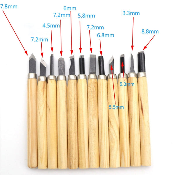 12 PCS / Set Assorted Wood Carving Tools Set with Stainless Steel Blade and Wood Handle, 12 PCS / Set Wood Carving