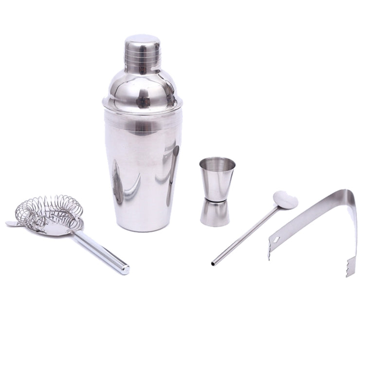 5 in 1 Classic Stainless Steel Shaker Set, Capacity: 550ml (Shaker + Jigger + Strainer + Ice Clip + Stirrer Pipe), 5 in 1 Shaker Set
