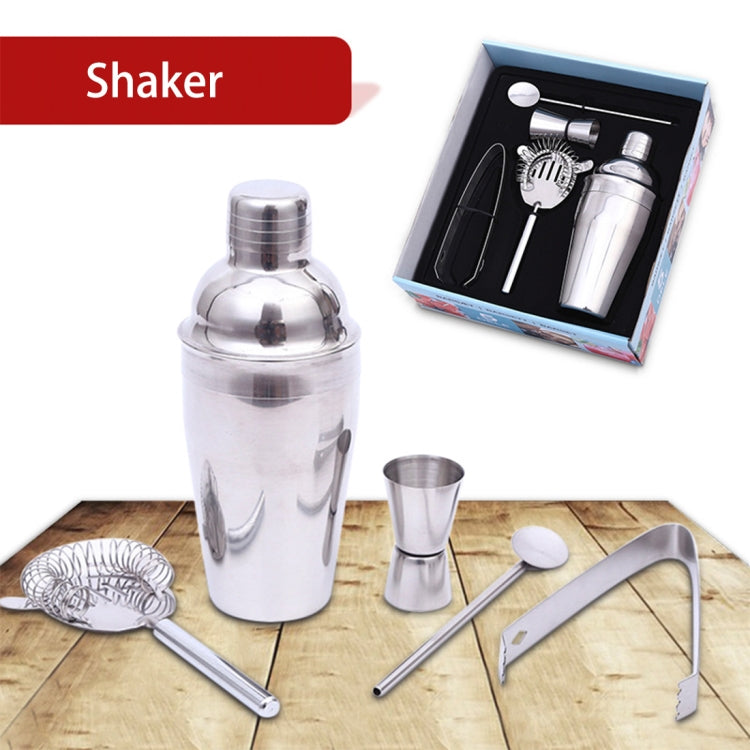 5 in 1 Classic Stainless Steel Shaker Set, Capacity: 550ml (Shaker + Jigger + Strainer + Ice Clip + Stirrer Pipe), 5 in 1 Shaker Set
