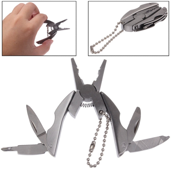 Mini Multi-functional Stainless Steel Pliers Tongs Cutter Knife Tool Kit Key Chain