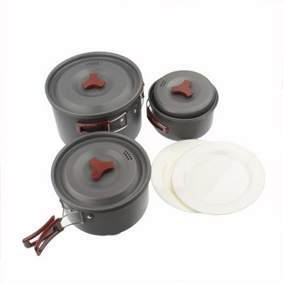 Outdoor Camping Ultra Light Weight 9 Piece Cookware Stackable Set, 9 Piece Cookware