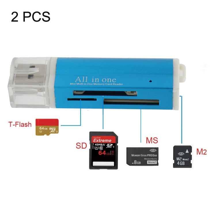 2 PCS Multi All in 1 USB 2.0 Micro SD SDHC TF M2 MMC MS PRO DUO Memory Card Reader