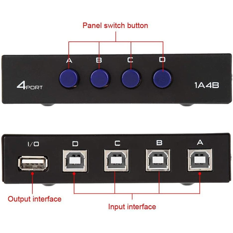 FENGJIE FJ-IA4B-C 4 Ports High Speed USB 2.0 Key-Press Switcher Share Switch Box for PC Computer Scanner Printer, FENGJIE FJ-IA4B-C