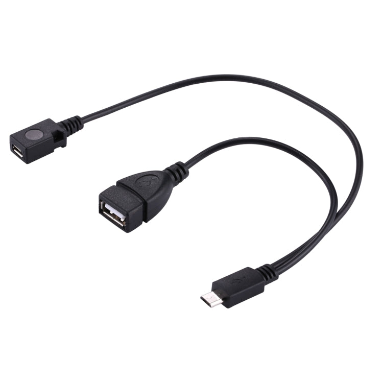 USB 2.0 Micro-B Male to USB 2.0 Micro-B Female Male & USB 2.0 Female Y Splitter OTG Cable, Length: 19 / 30cm
