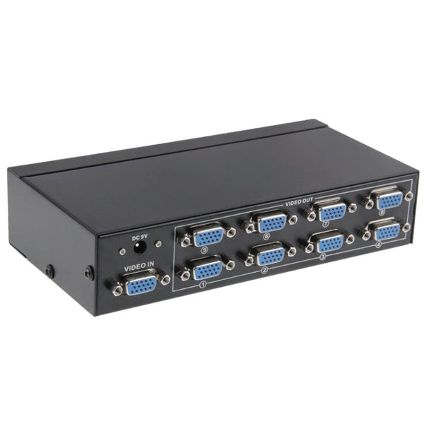 FJ-2508A 8 Port VGA Video Splitter High Resolution 1920 x 1440 Support 250MHz Video Bandwidth, 8 Ports Splitter Black