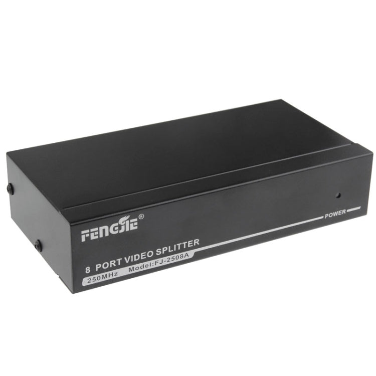 FJ-2508A 8 Port VGA Video Splitter High Resolution 1920 x 1440 Support 250MHz Video Bandwidth, 8 Ports Splitter Black