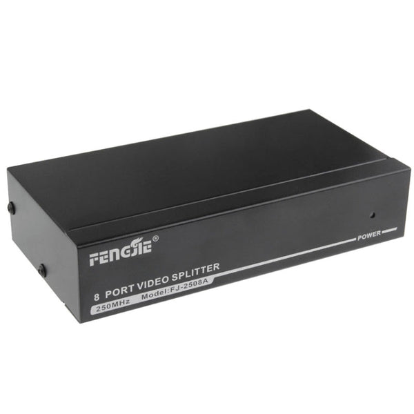 FJ-2508A 8 Port VGA Video Splitter High Resolution 1920 x 1440 Support 250MHz Video Bandwidth, 8 Ports Splitter Black