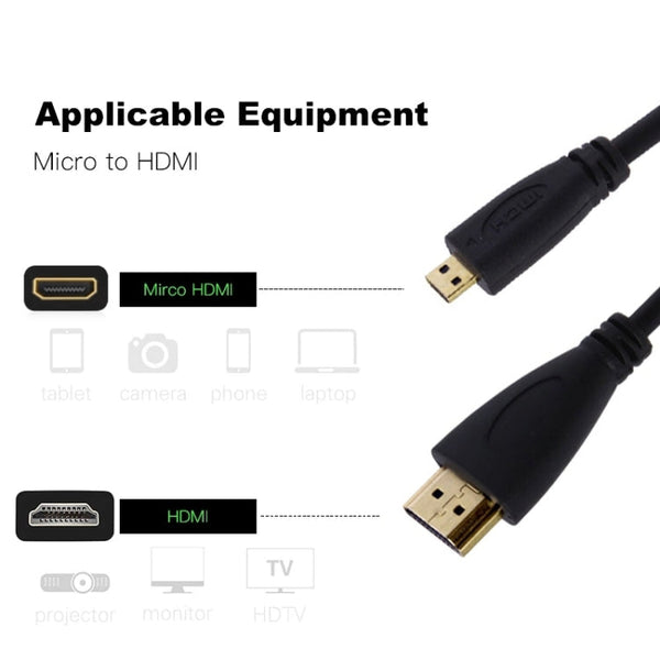 1.5m Micro HDMI to HDMI 19 Pin Cable, 1.4 Version, HDMI Male, Length: 1.5m