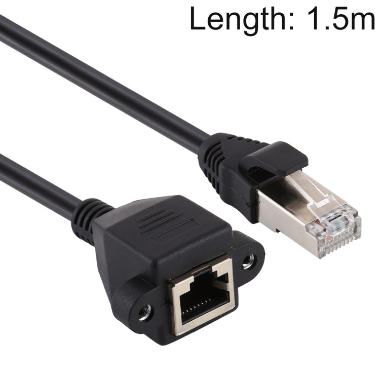 RJ45 Female to Male CAT5E Network Panel Mount Screw Lock Extension Cable, Length: 1.5m, 1.5m
