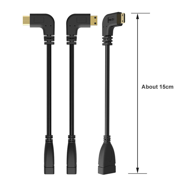 16cm Gold Plated Mini HDMI Male to HDMI 19 Pin Female Cable, 90 Degree Right Angle, Right Angle Mini HDMI to HDMI